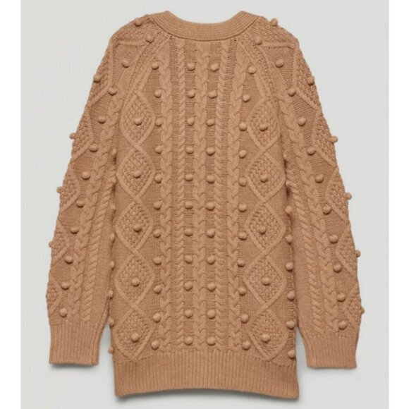 💕ARITZIA WILFRED💕 Alps Cardigan ~ Pom Pom Cable Knit Antique Beige Small - Picture 8 of 16
